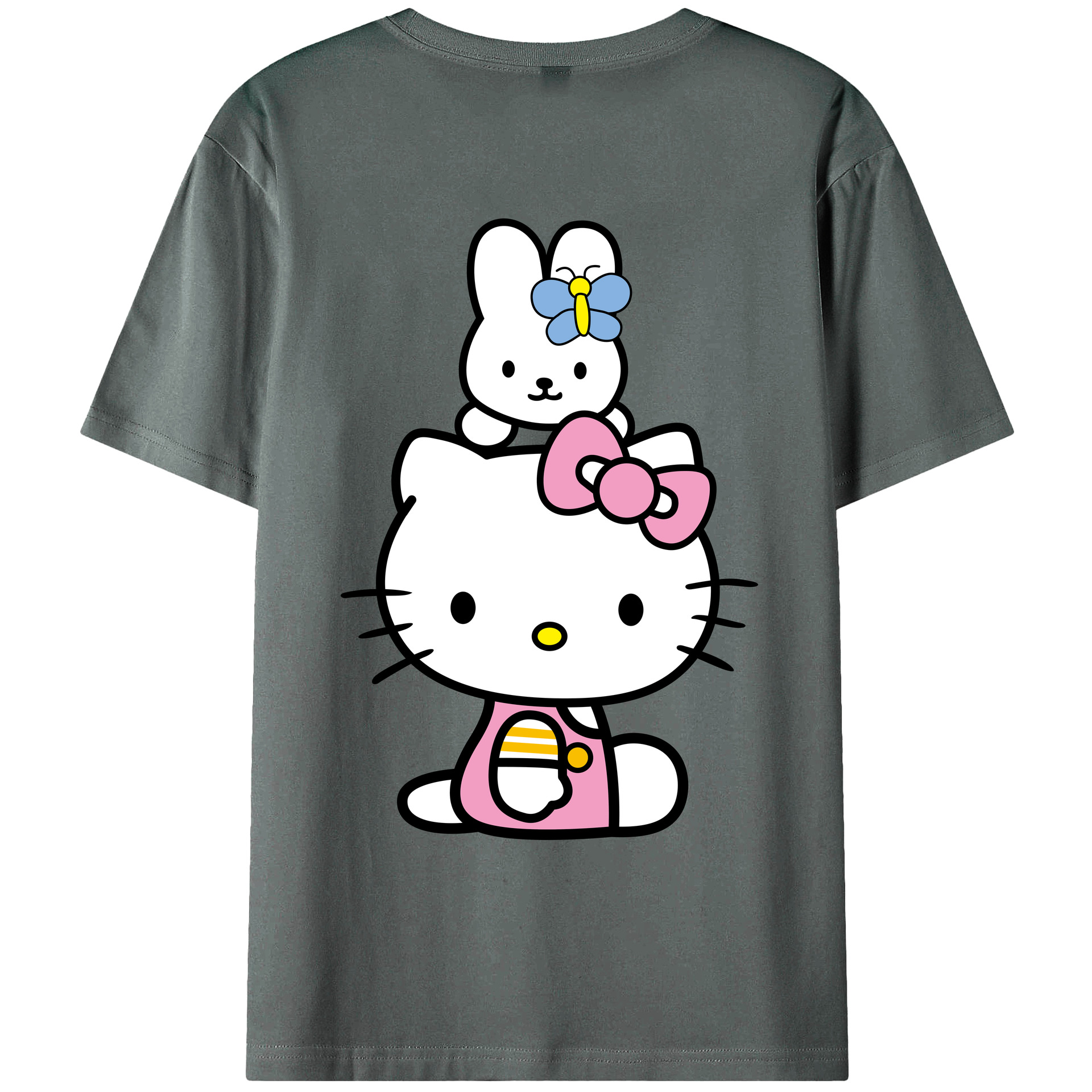 （画像用） Hello Kitty ハローキティ 綿100％ メンズ半袖Tシャツ（バックプリント） 通気性